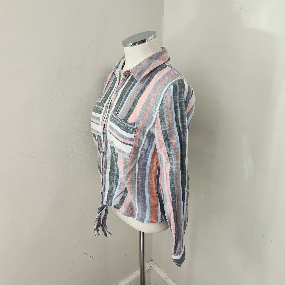 Harper Heritage Womens Medium Striped Tie Front Cotton Shirt‎ Multi-Color - Picture 5 of 5